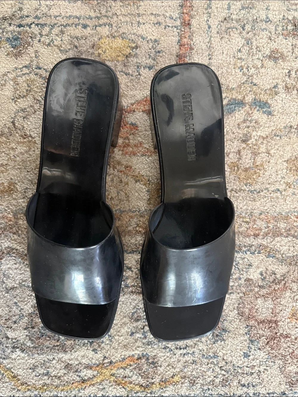 Steve Madden Black Platform Slide Sandals